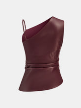 Faux Leather Asymmetric Ruched Top